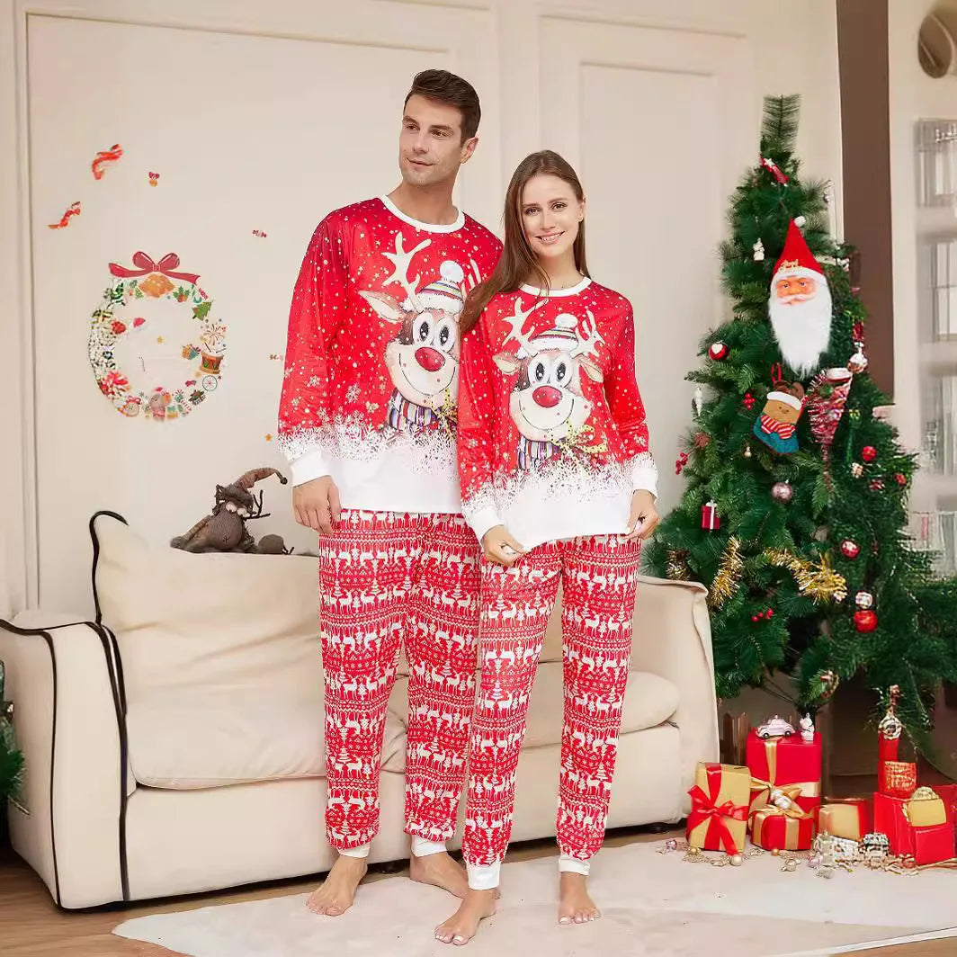 Maxy Christmas cartoon Christmas reindeer print family Christmas set pajamas