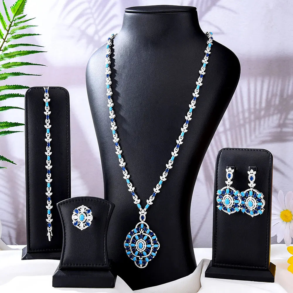 Maxy New Fashion Turquoise Bridal Jewelry Set For Women Wedding Party Necklace Earring Set