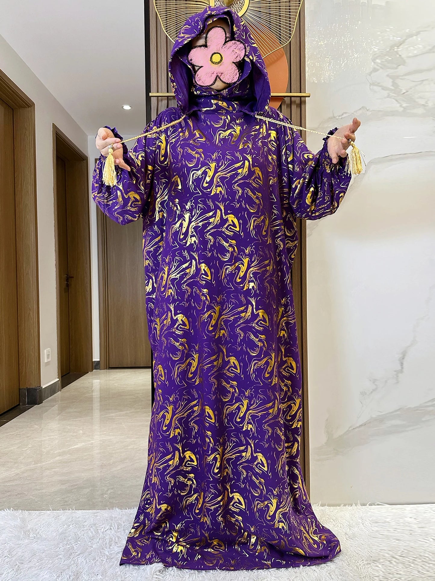 Maxy Fashion Muslim Hijab Long Sleeve Women Eid Hooded Two Hats Cotton Loose Dress Dubai Islamic Arab Robe African Abaya Clothes