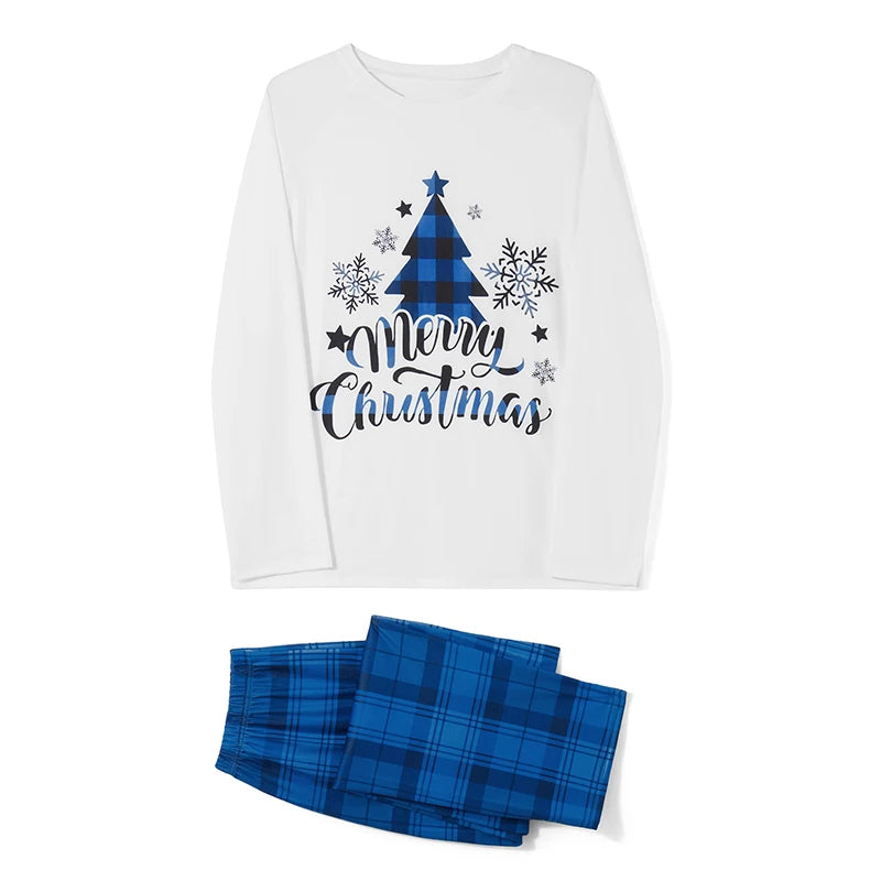 Max Family Matching Pajamas Loungewear Set Christmas Tree Letter Print Long-Sleeved Tops+Plaid Trousers Sleepwear Outfits