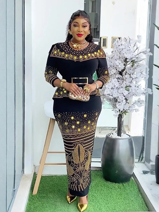 Amay Plus Size Evening Dresses for Women African Luxury Sequin Gown Elegant Spring Wedding Party Long Dress Ankara Ladies Clothing