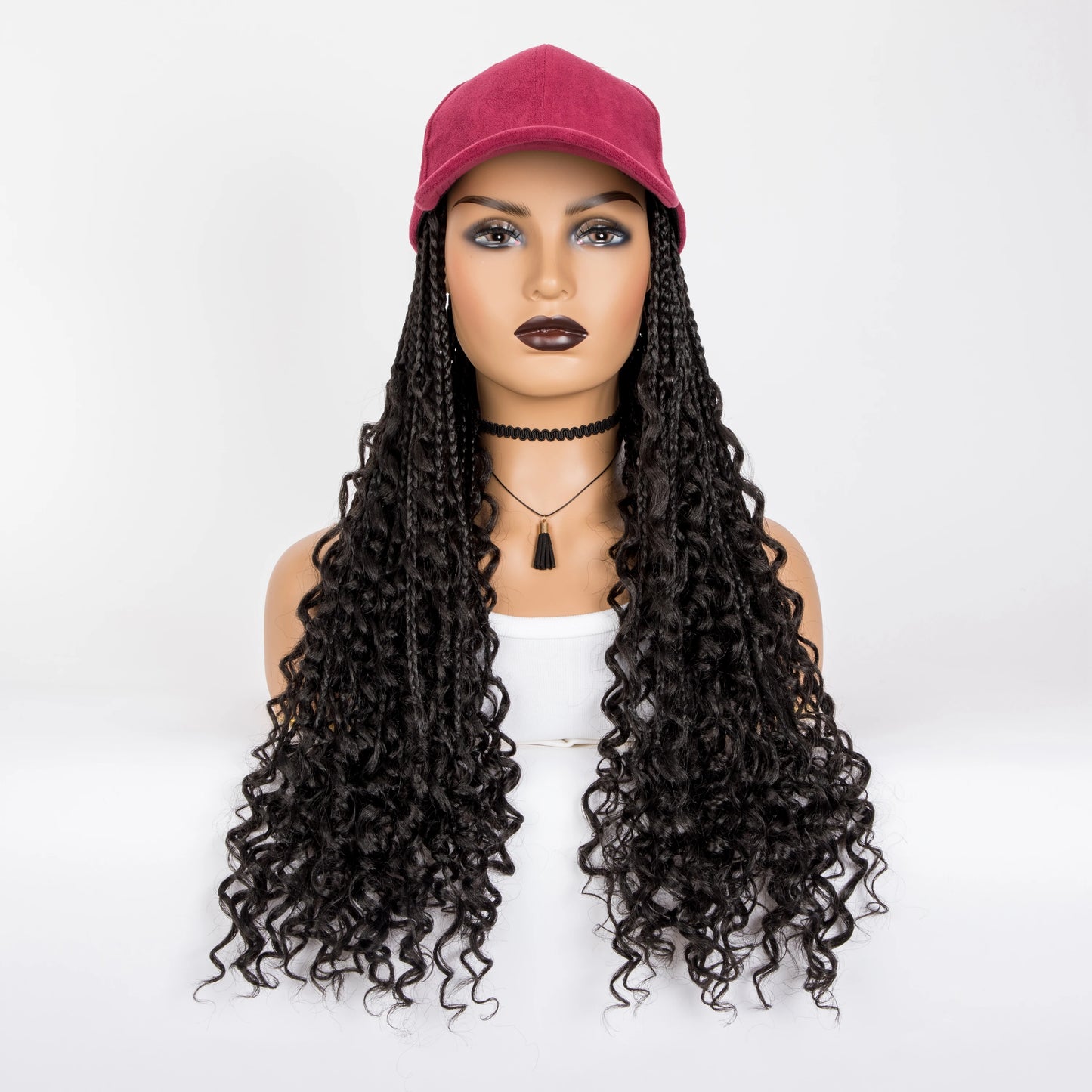Maxy 20 Inch Black Long Synthetic Ombre Boho Box Braiding With Baseball Cap With Braids Hair Extensions Curly Wigs For Women
