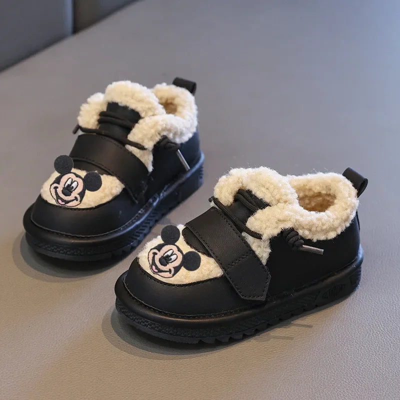 Maxy Disney Mickey Mouse Girls Cotton Shoes Autumn Winter New Casual Shoes Non-slip Thermal Boots Children's Y2K Snow Cotton Boots