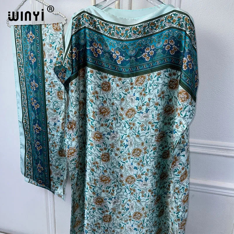 Maxy women Muslim dress African Dubai abaya Crew Neck   print Kaftan Dress, Elegant Maxy Dress,beach outfits women