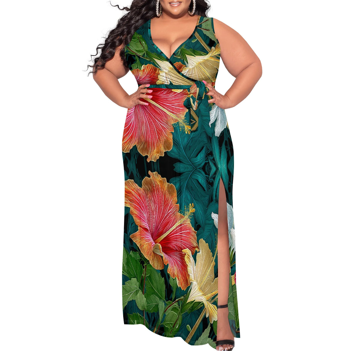 Maxy Elegant Floral Maxy Dress XL-6XL Women's Spring Plus Size V-Neck for Church or Garden Brunch