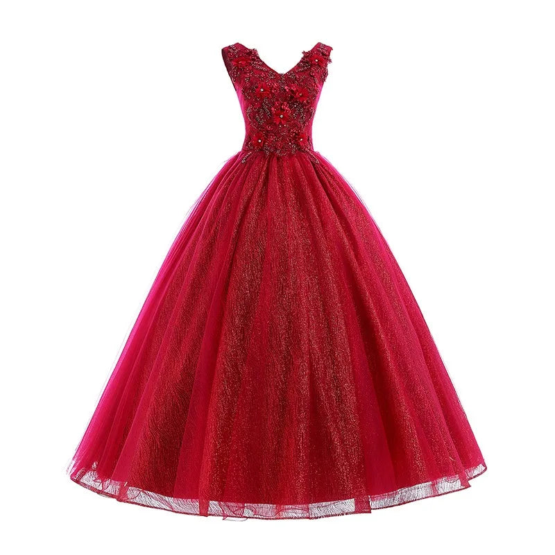 Maxy New Women's Wine Red Embroidered Decal Evening Dress Fashionable Slimming Banquet Art Exam Stage Grand Display Dress