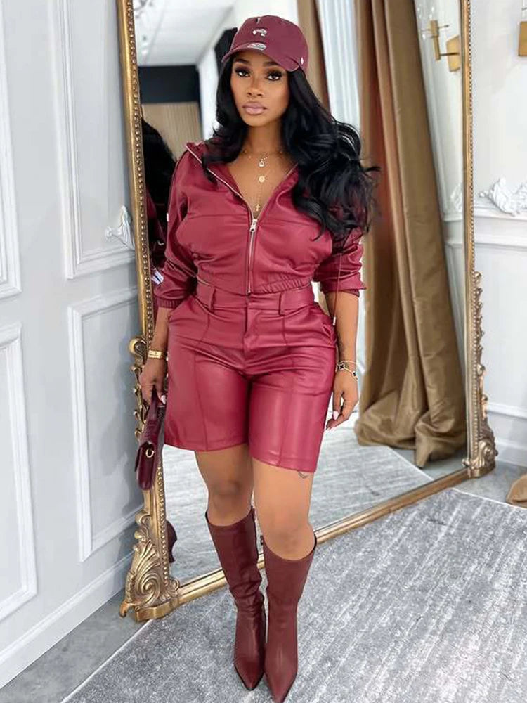 Maxy Cute new Smooth Hooded 2-Piece Set Women Hipster Tracksuit Fall Zip Jacket+Shorts Matching Activity Simple Streetwear Outfits