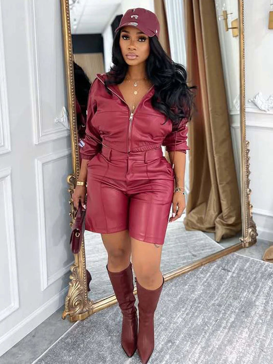 Maxy Cute new Smooth Hooded 2-Piece Set Women Hipster Tracksuit Fall Zip Jacket+Shorts Matching Activity Simple Streetwear Outfits