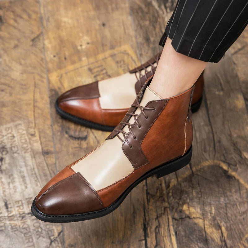 Amay Italian Style Chelsea Boots Mens Mid Calf Dress Shoes Business Formal Ankle Boots Male Winter Spring Split Leather Casual Shoes