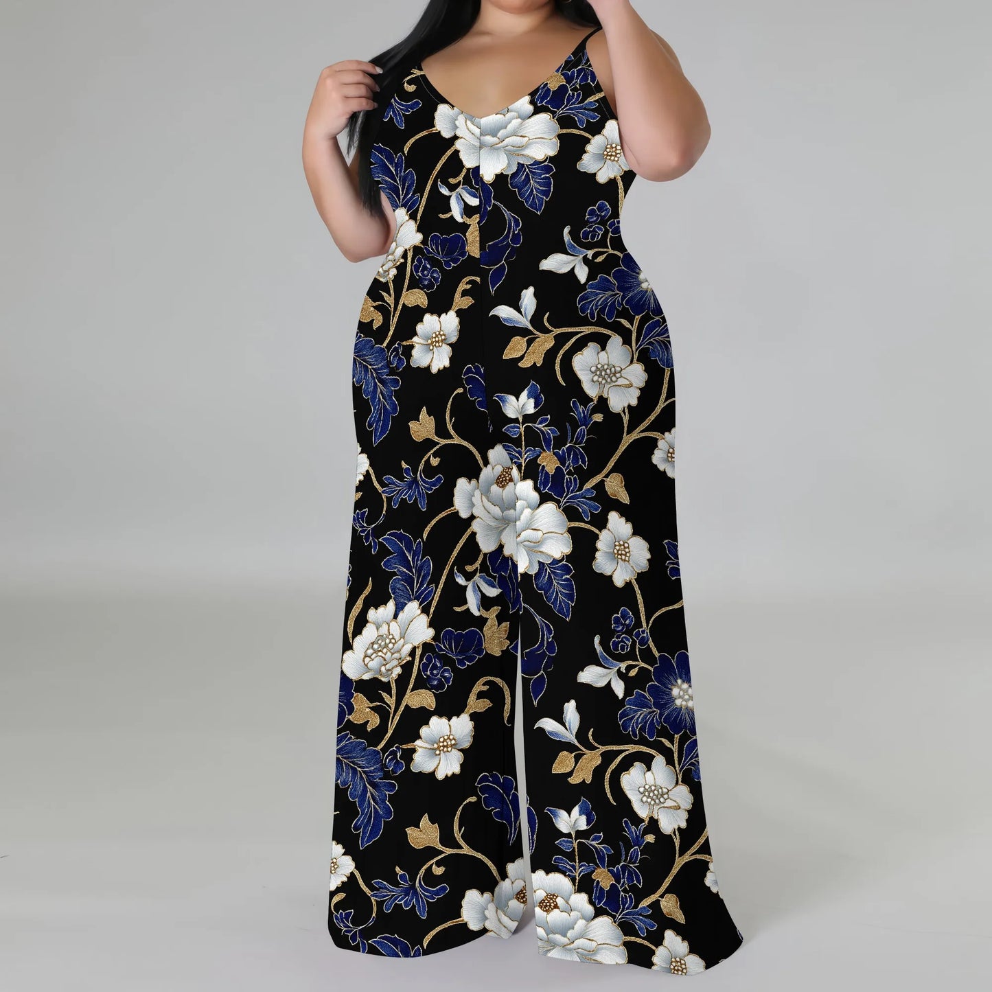 Maxy Luxurious Floral Halter V-Neck Maxy Dress - Women's Elegant Chic Party Resortwear Evening Beachwear Summer (with headscarf)