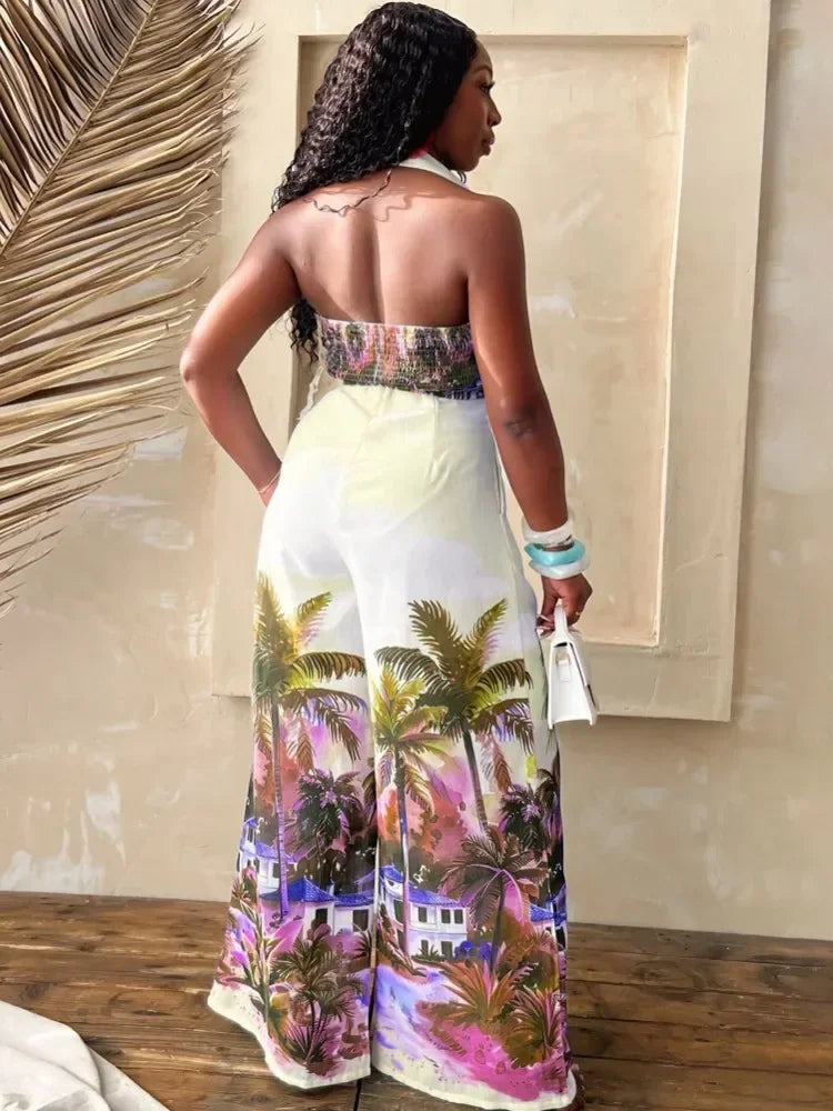 Maxy 2 Piece Women Sets Dashiki African Summer Matching Sets Print Two Pieces Sets Sleeveless Top And Pants Suits Outfits Clothing