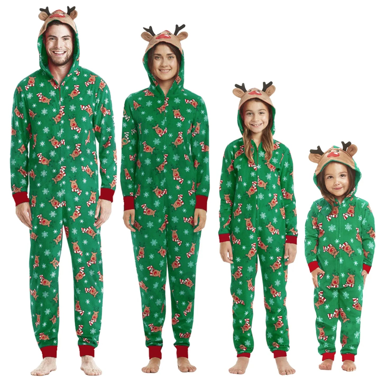 Christmas Gift for Family Pajamas Cute Deer Ear Hooded Jumpsuit Mother Father Kids Baby Matching Outfit Rompers Xmas Family Look