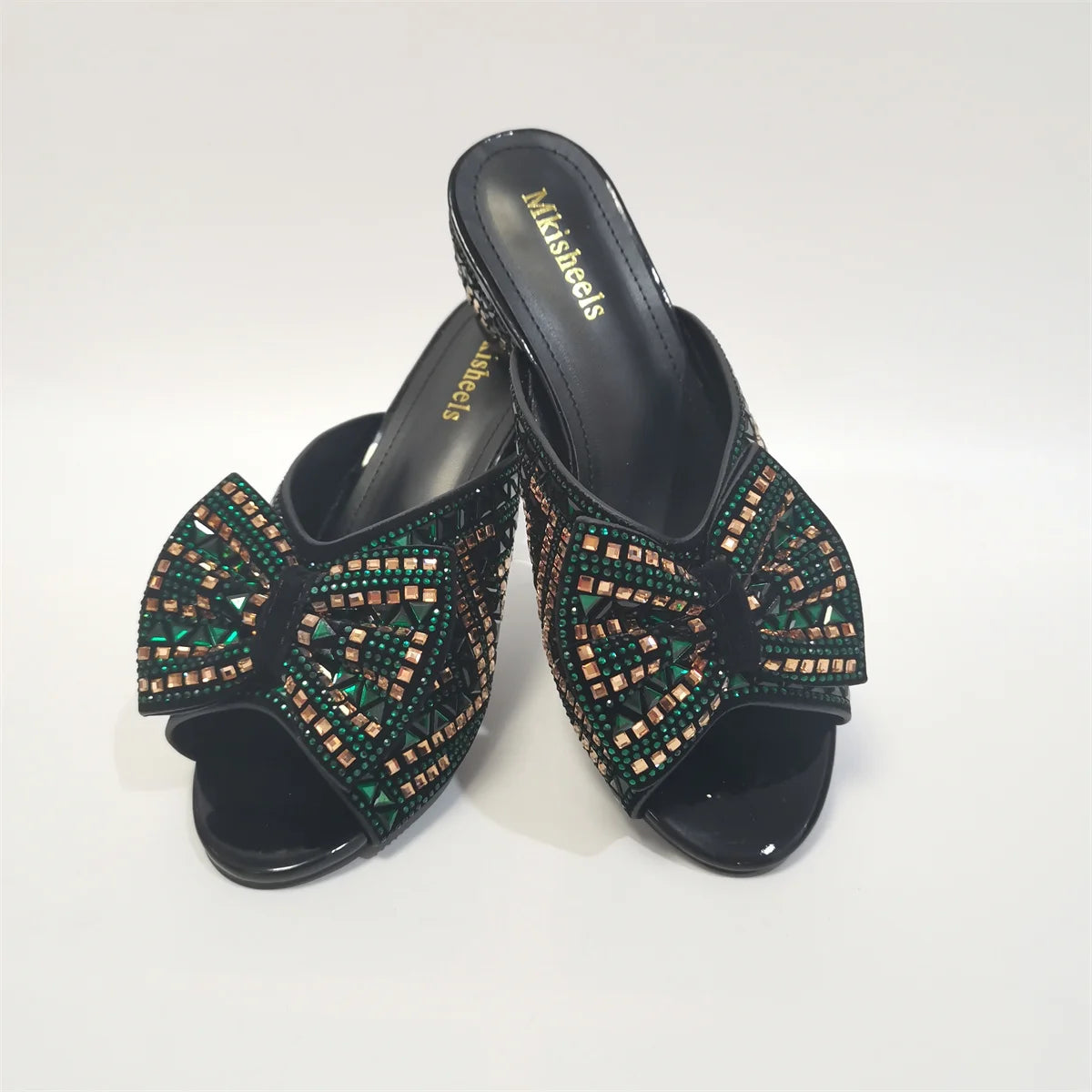 Amay Women's Slipper New Rhinestone Sandals High Heel 6cm  Fashion Bow with Rhinestone Platform Casual Ladies Slippers F4-1113-2