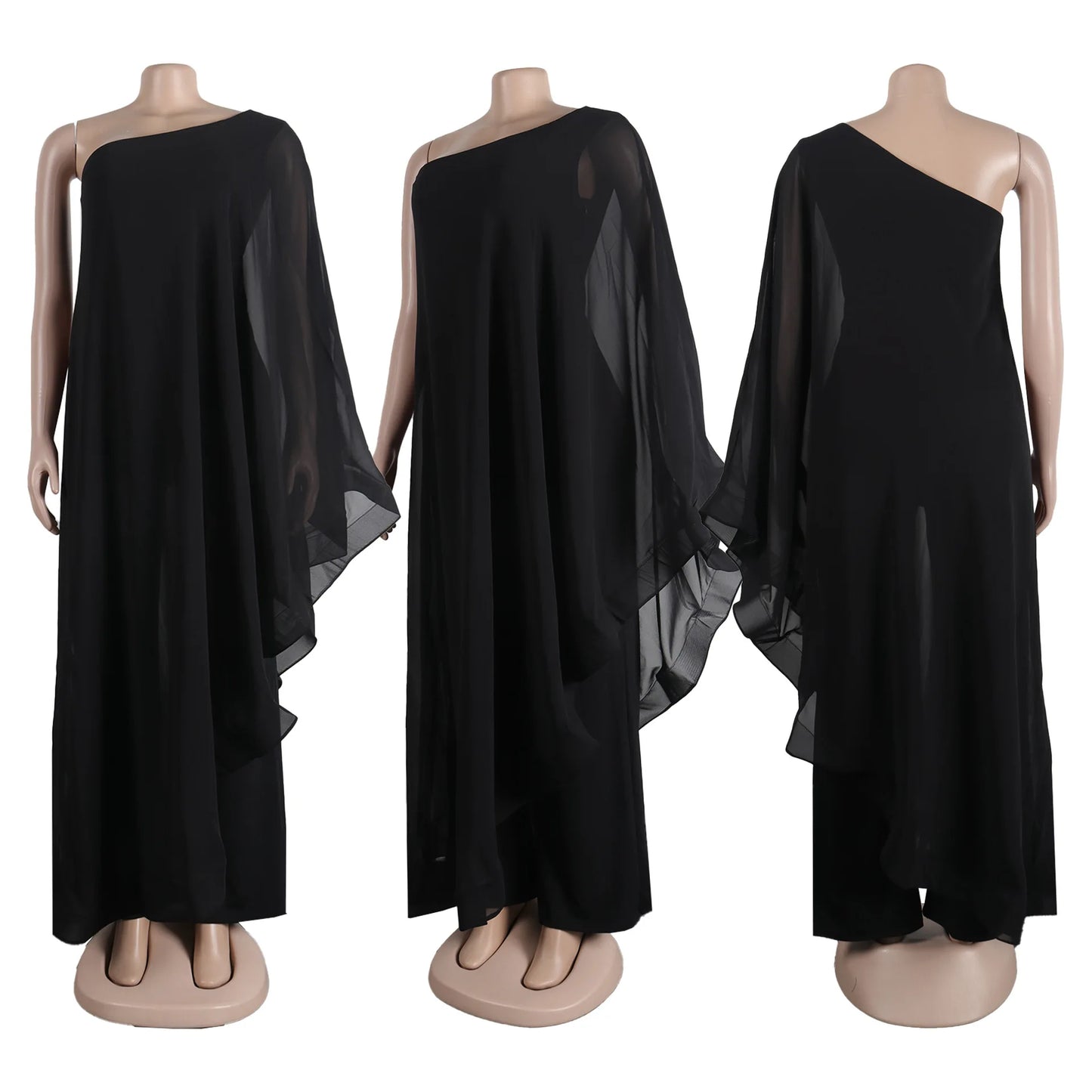 Amay Plus Size Mesh Elegant Jumpsuit Female One Shoulder Design Cloth Women One Piece Outfit Autumn Fashion Casual Jumpsuit