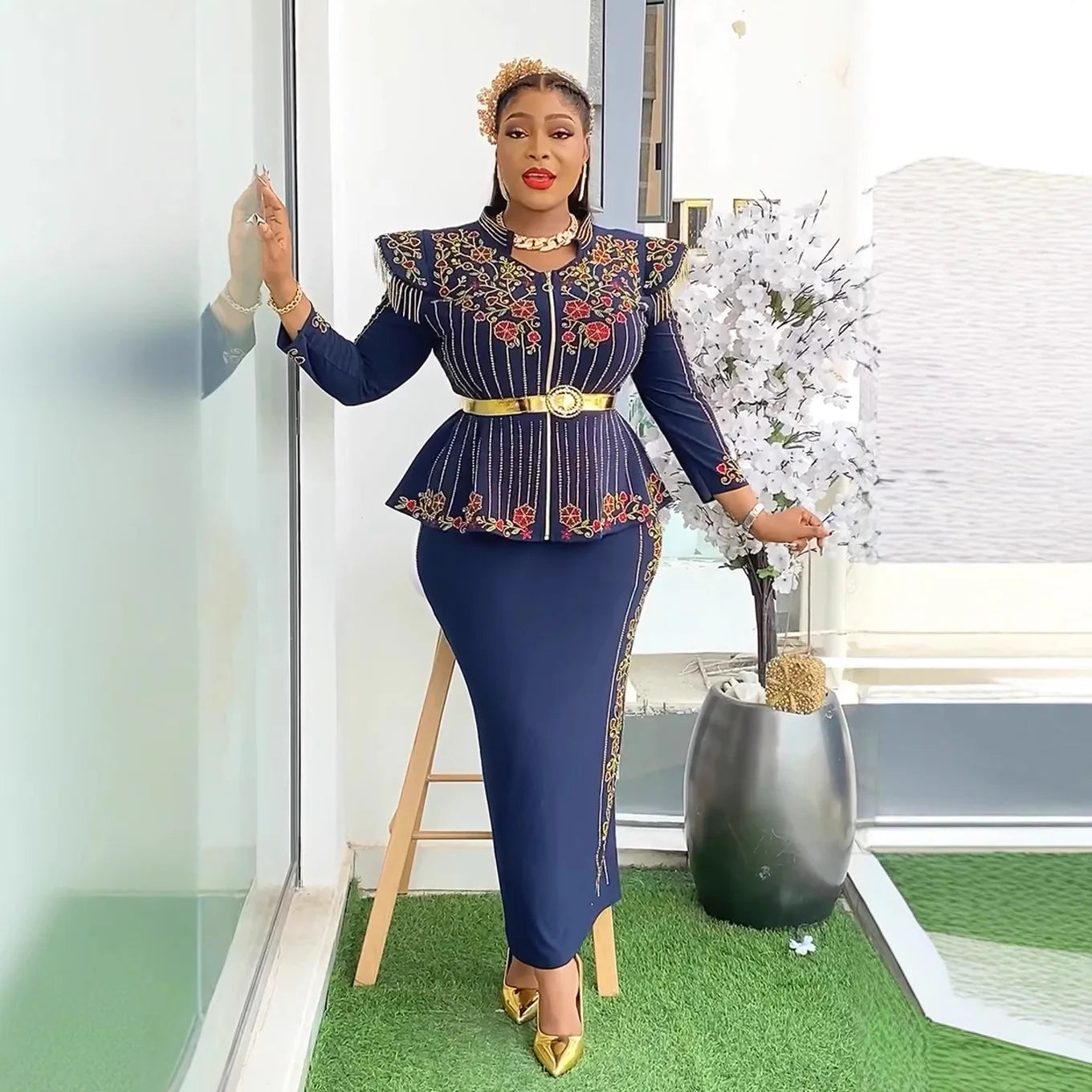 Maxy Fashion African Clothes for Women 2 Piece Sets Tops and Skirts Suits Dashiki Ankara Gown Plus Size Wedding Party Dresses Outfits