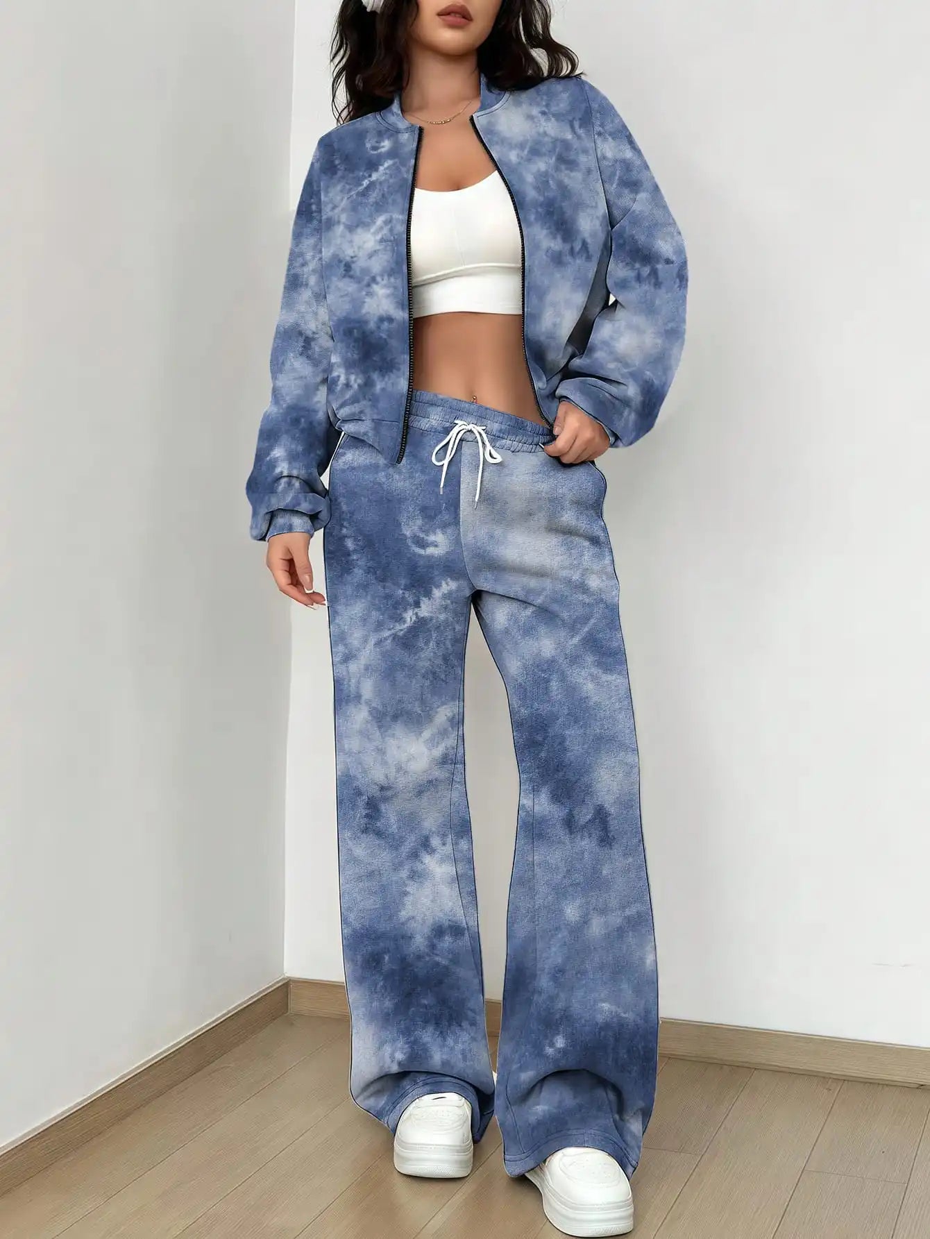 Maxy French Retro Floral Long Sleeved Zipper Jacket and Pants Set, Gentle and Stylish Two-piece Set