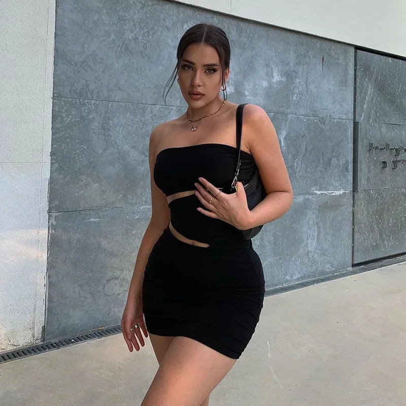Maxy Summer Sexy Spice Girl Style Pleated Hollow Out Bodycon Night Club Party Dress for Women Plus Size 9XL 8XL 7XL 6XL