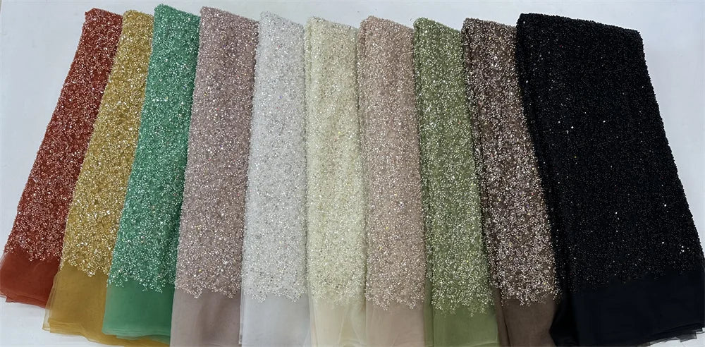 Maxy Fashion African Lace Fabric High Quality French Beaded Luxury Tulle Lace Nigerian Sequins Net Lace Fabric For Wedding Dress