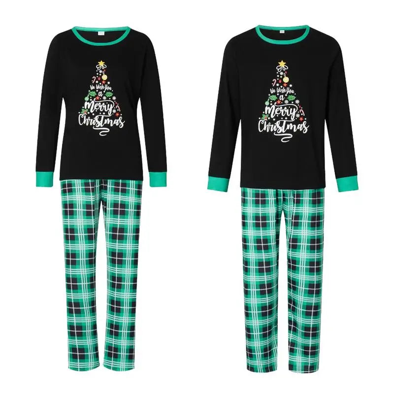 Maxy Matching Family Christmas Pajamas Holiday Pjs Sleepwear Black and Green Pjs Family Matching Outfit Pajama Sleep Sets for Couples