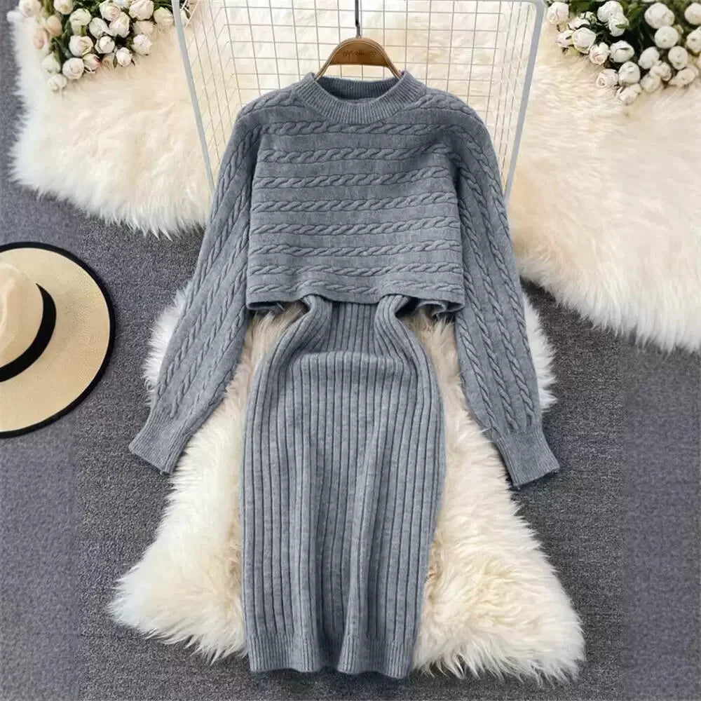Amay Women Sweater Dress Knit Long Sleeve & Casual Sleeveless Two-Piece Sets Dress Sets Matching Sets Party Pullovers Autumn Winter