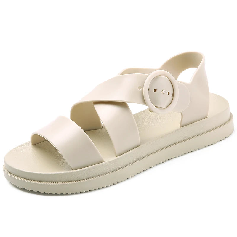 Women Clogs Jelly Sandals Home Non-slip Summer Hole Shoes Female Flat Slippers Plastic Female Girls Cool Hollow EVA Garden Shoes