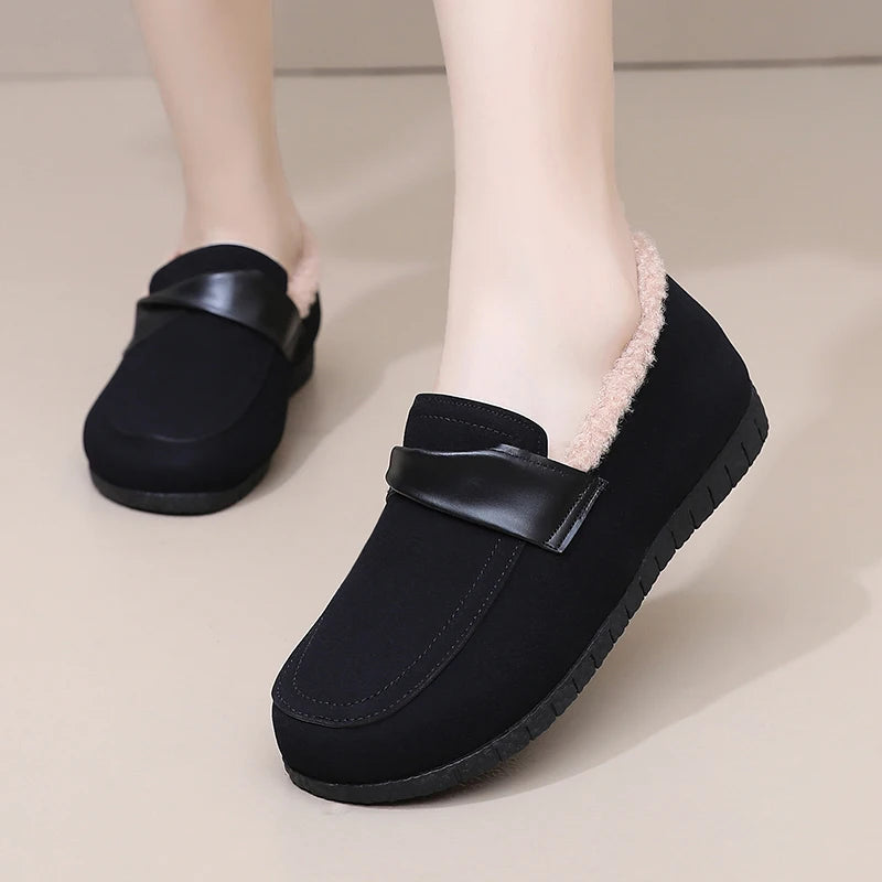Maxy Winter Women's Soft Fur Lining Moccasins Suede Ladies House Warm Indoor Outdoor Anti Skid Loafers Slip On Flat Shoes