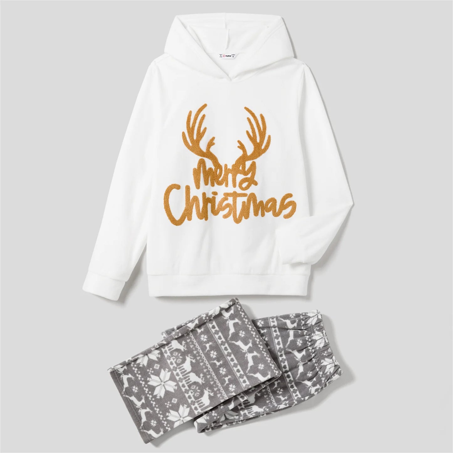 PatPat Christmas Family Matching Letters Embroidered Long-sleeve Hooded Fleece Pajamas Sets(Flame resistant)