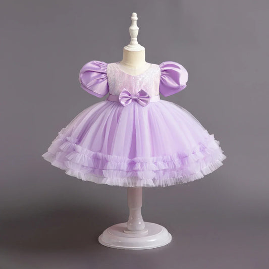 Maxy Baby Girl Fluffily Princess Dress Toddler Infant Wedding Party Prom Gown Puff Children Sequins 1st Birthday Baptism Evening Dress