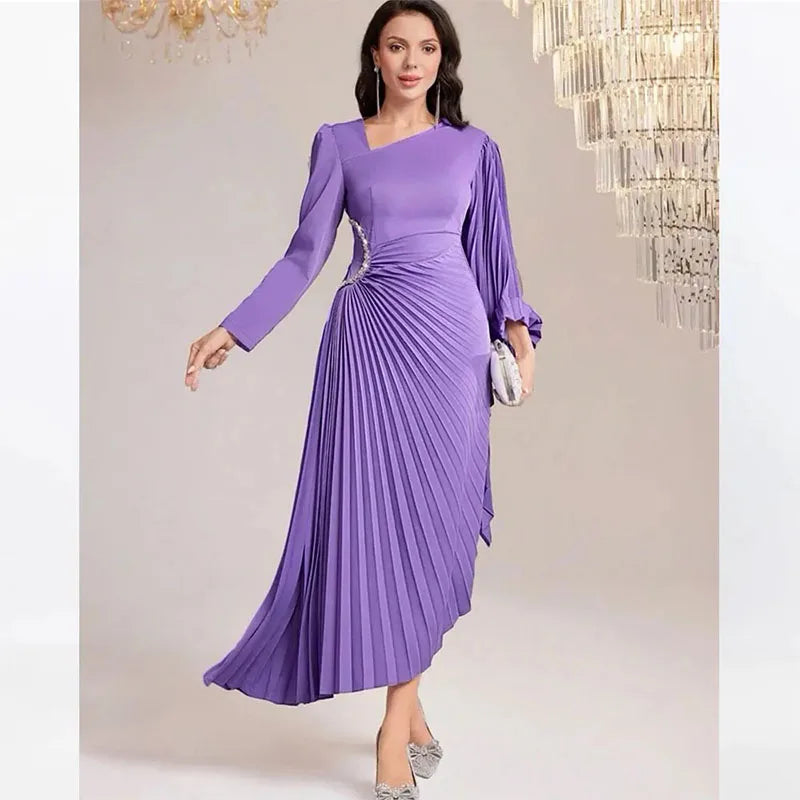 Maxy V Neck Prom Dress Long Sleeves With Ankle Length Evening Dress Women Wedding Party Formal Gowns