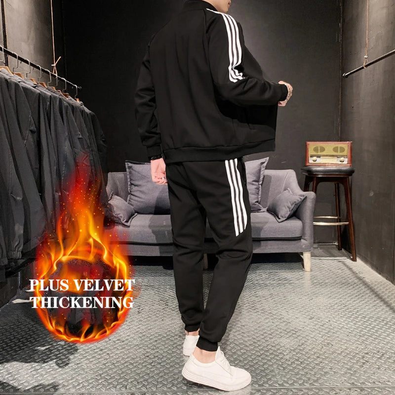 Maxy Autumn And Winter New Men's Sports Running Suit Youth Plus Fleece Sweater Plus Fleece Korean Version Of The Trend