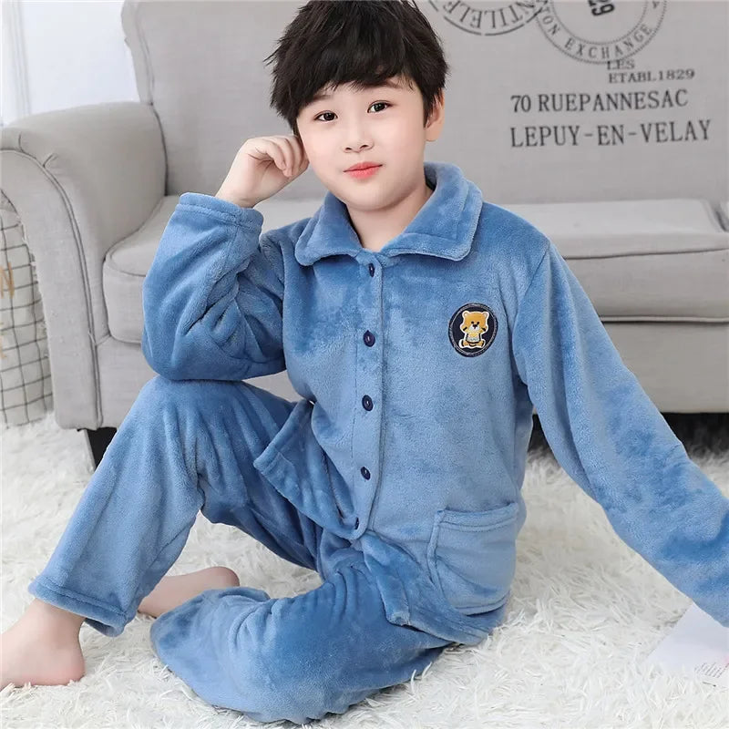New Kids Max Pajama Sets Boys Girls Autumn Winter Thicken Warm Home Wear Cartoon Lapel Long Sleeve Sleeping Clothing Sets