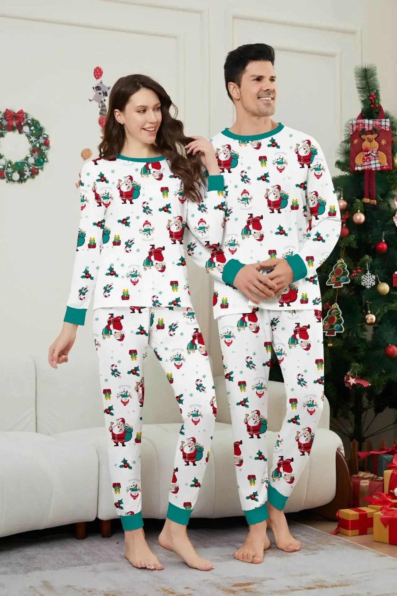 Maxy Christmas Family Look Cartoon All Over Print Pajamas Set Parent-child Matching Clothes 2 Pcs Suit Sleepwear Baby Dog Romper