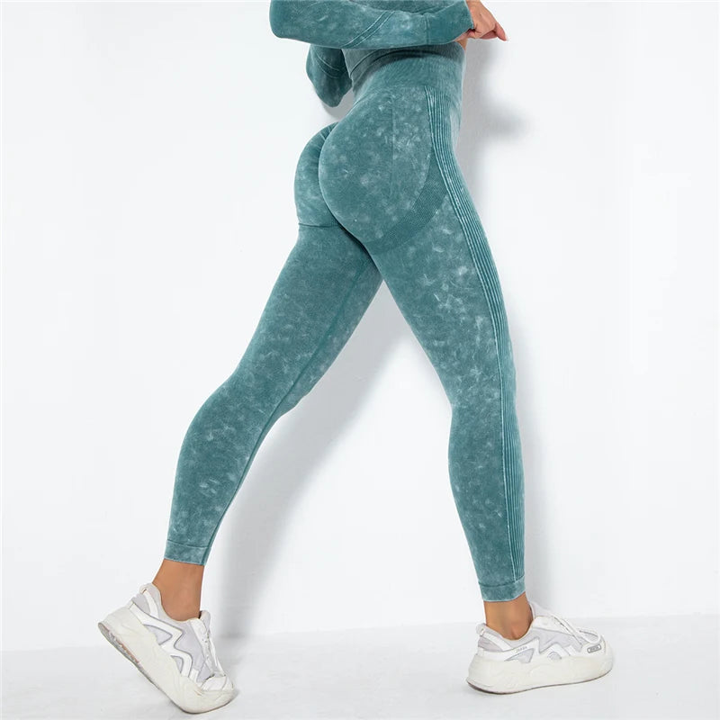 Seamless Sports Suits Women O-neck Crop Tops Long Sleeve Push Up Leggings Sets Gym Wear Summer Two Pieces Sets Tracksuit Feamle