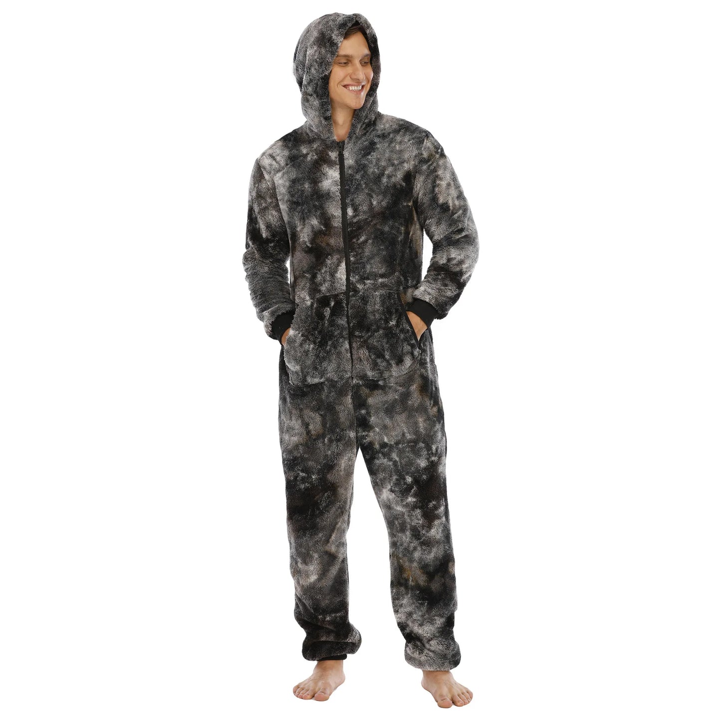 Maxy Tie-Dye Sleepwear Kigurumi Hooded Pajama Sets for Adult Men Pajamas Autumn Winter Warm Pyjamas Overall Suits