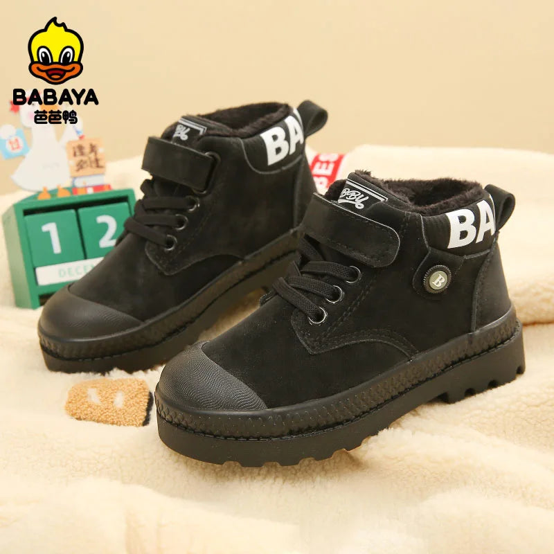 Maxy Children Boy Boots Kid Sneaker High leather Boots for boy Rubber Anti slip Snow Boot Fashion Lace-up Winter toddler bota