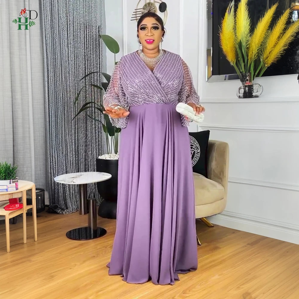 Amay H&D For African Women Plus Size Clothes Luxury Wedding Party Maxy Fashion Dresses Evening Gown Turkey Sequin Robe Dress New