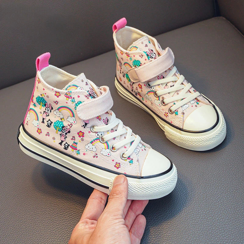 Maxy Minnie Mouse High-Top Canvas Shoes Children's Casual Basketball Running Sneakers Middle and Big Children's Sneakers