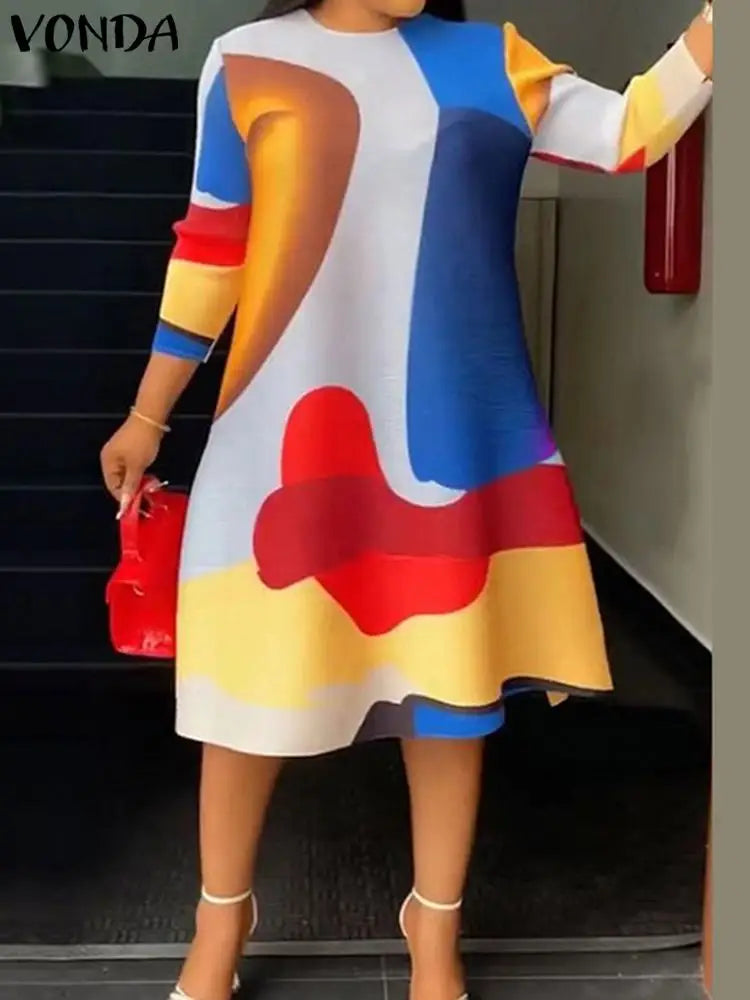 Maxy Plus Size 5XL Women Dress Bohemian Printed Party Dress Elegant A-Line Sundress Casual Vestidos Loose Robe Oversized