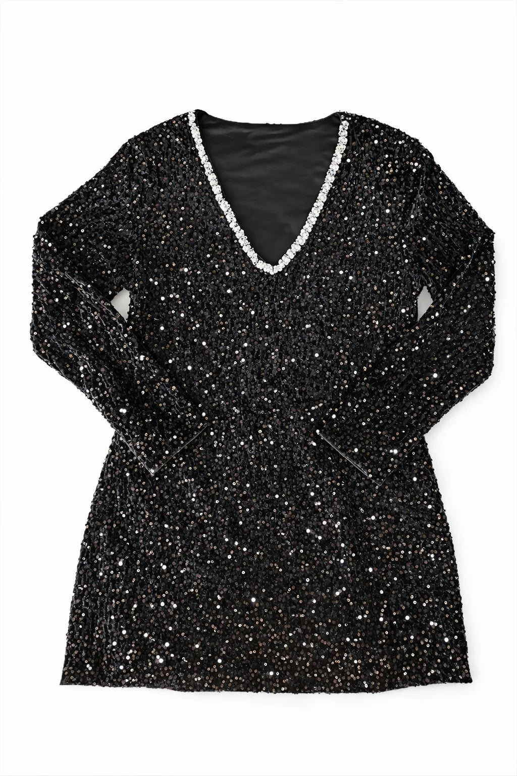 Maxy Women’s Plus Size Sequin Dress with Beaded V Neck Elegant Long Sleeve Sparkly Party Evening Dress Comfortable Slimming Fit