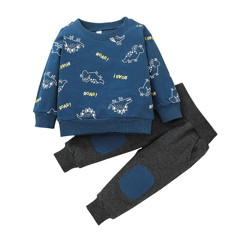 Maxy Autumn Winter Cartoon Baby Boy Clothes Set Dinosaur Print Hoodies Long Pants Kids Tracksuits Boy Sets Toddler Clothing Outfits