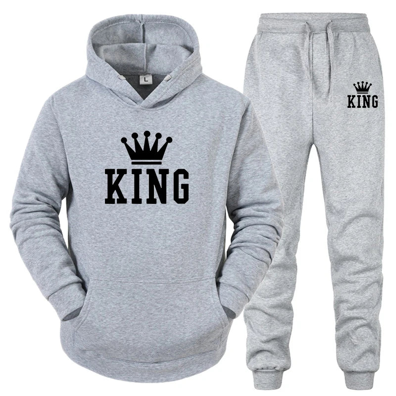 Maxy Hot Sale Couple Fashion Tracksuit King Queen Hoodies and Sweatpants High Quality Men Women Daily Casual Sports Jogging Suit