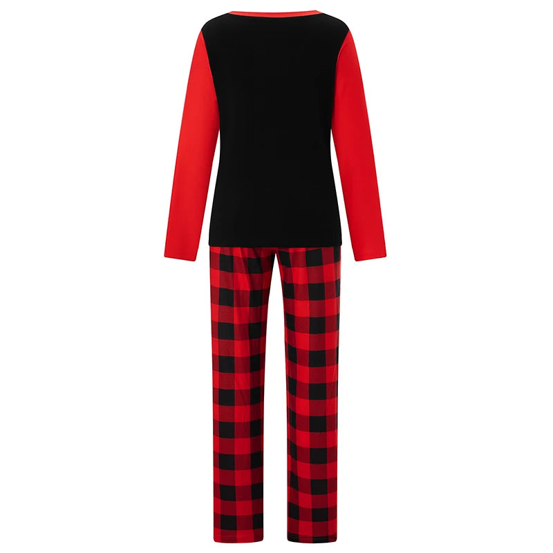 Matching Christmas Pajamas for Family Long Sleeve Elf Print Tops Plaid Pants Set Loungewear