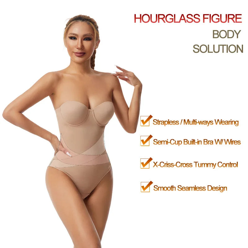 Maxy Cross-Border Plus Size Seamless One-Piece Shapewear Dress Special Strapless Corset Waist Cincher Hip Lifter with Bra