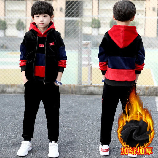 Boys Sweatshirts +Pants Kids Suits 3PCS/Set Cotton 2024 New Vest Spring Autumn Cotton Jogging Suit Teenagers Children Clothing