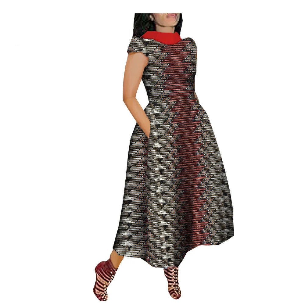 Maxy African Maxy Dress for Women Private Custom V-Back Short Sleeve Turn-down Collar Plus Size Casual Dress Ankara Attire Party Prom