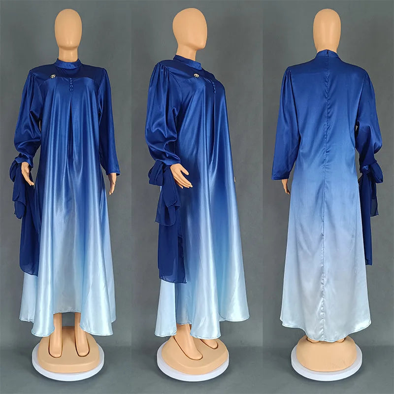 Maxy Plus Size African Dresses for Women Print Ombre Kaftan Dubai Abaya Ankara Dashiki Africa Clothing Loose Boubou Robe Gown Evening