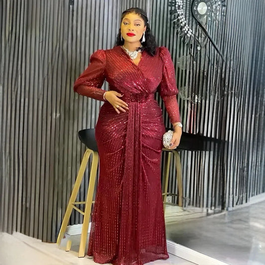 Amay Party Dresses for Woman Clothing Plus Size Dashiki Sequin Pink Robe Elegant Turkey Muslim Wedding Evening Gown