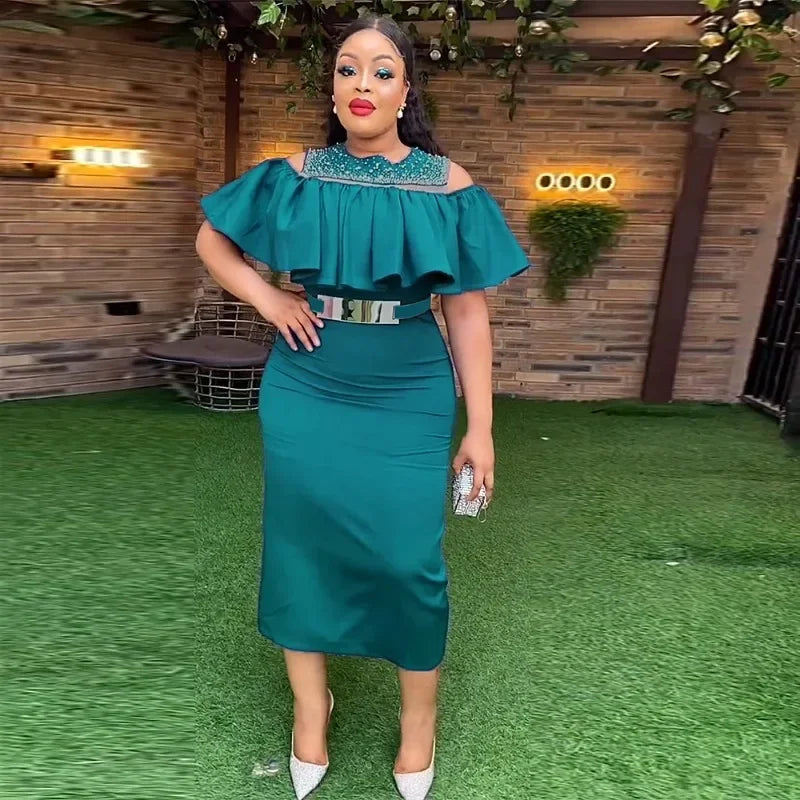 Amay New Party Evening Dresses African Turkey Women Bodycon Robe Ruffle Elegant Dress Wedding Evening Prom Gown Clothes