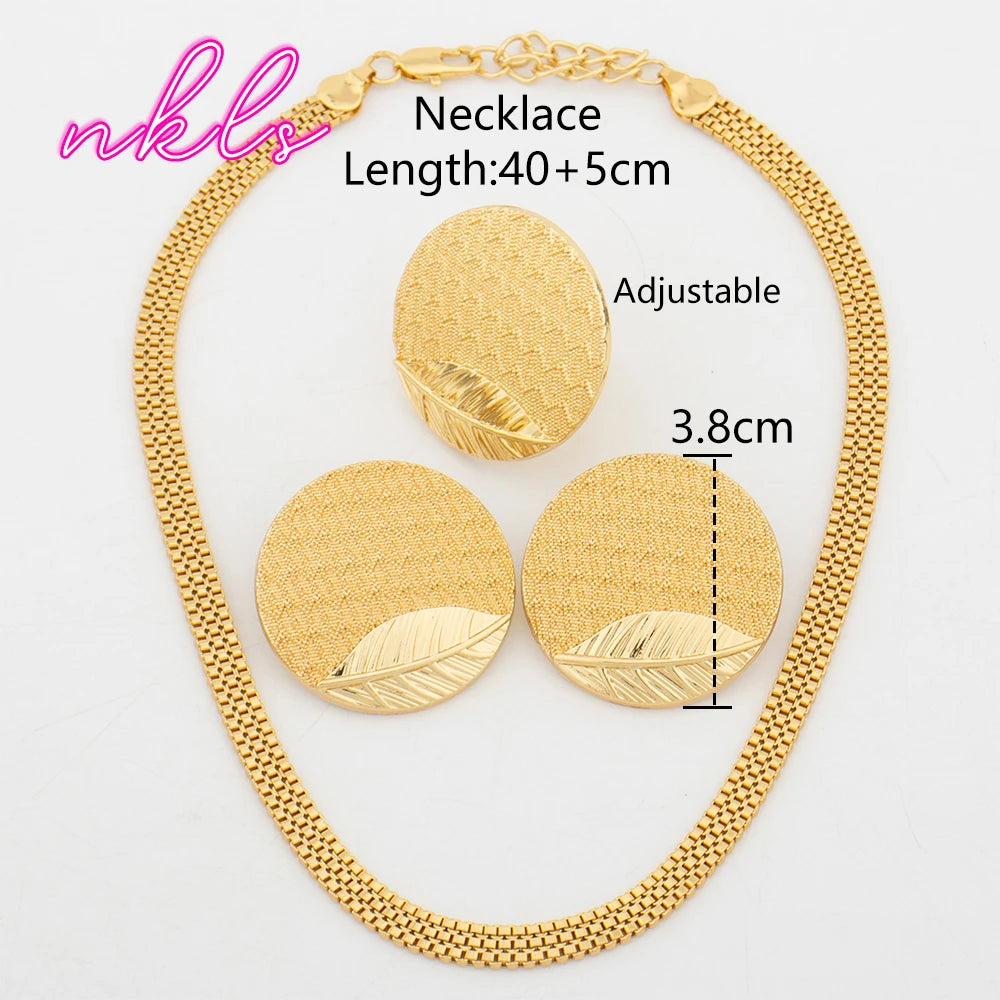 Maxy Necklace Dubai Fashion Trendy Earrings Set Simple Chain African Gold Color Earrings and Rings Set For Lady Wedding Jewellery