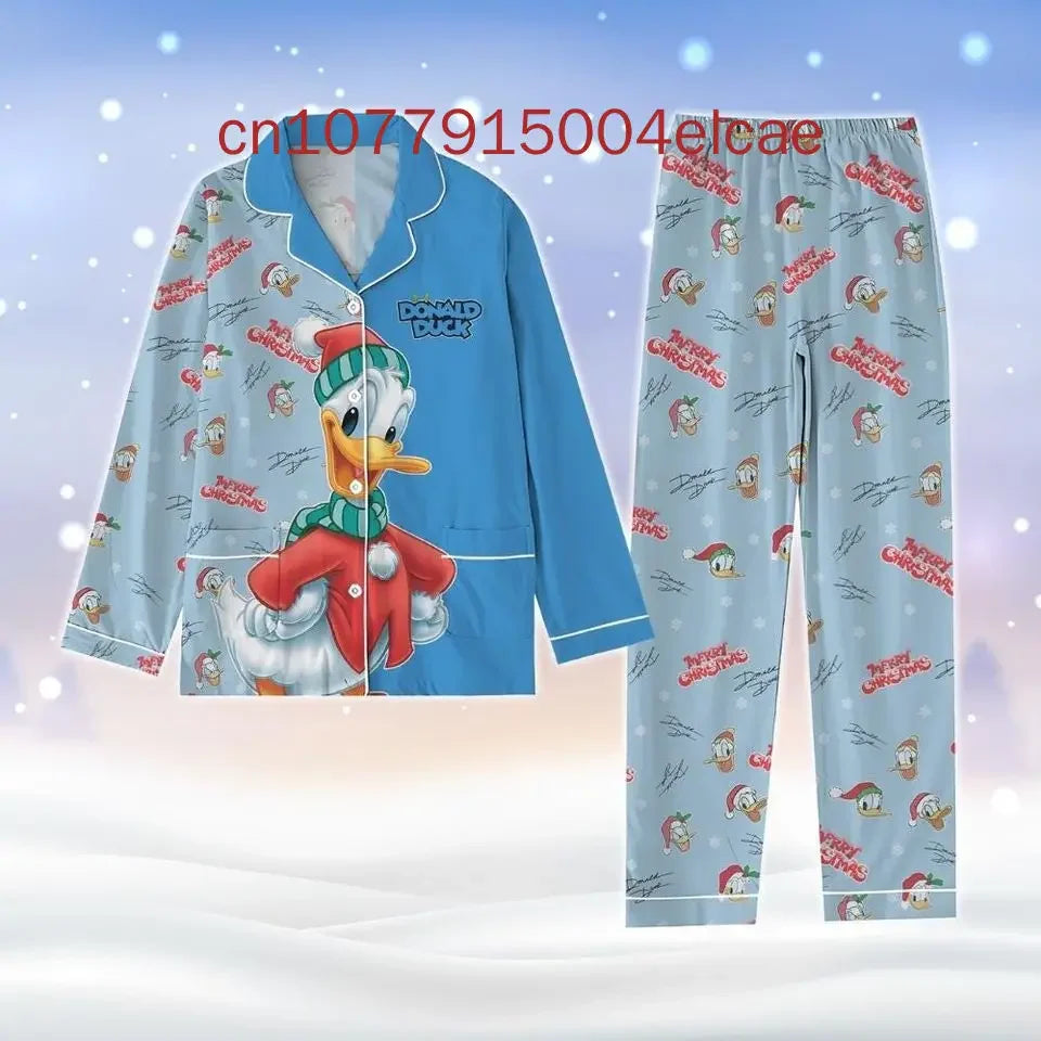 Maxy Disney Donald Duck Christmas Pajamas Set 3D Printed Casual Men's and Women's Long Sleeve Shirt Pajama Set